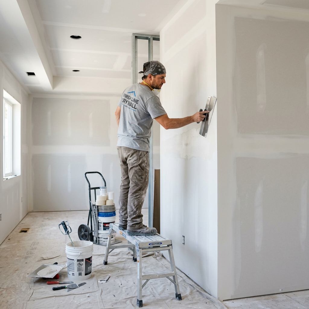 Professional drywall taping and finishing in residential renovation
